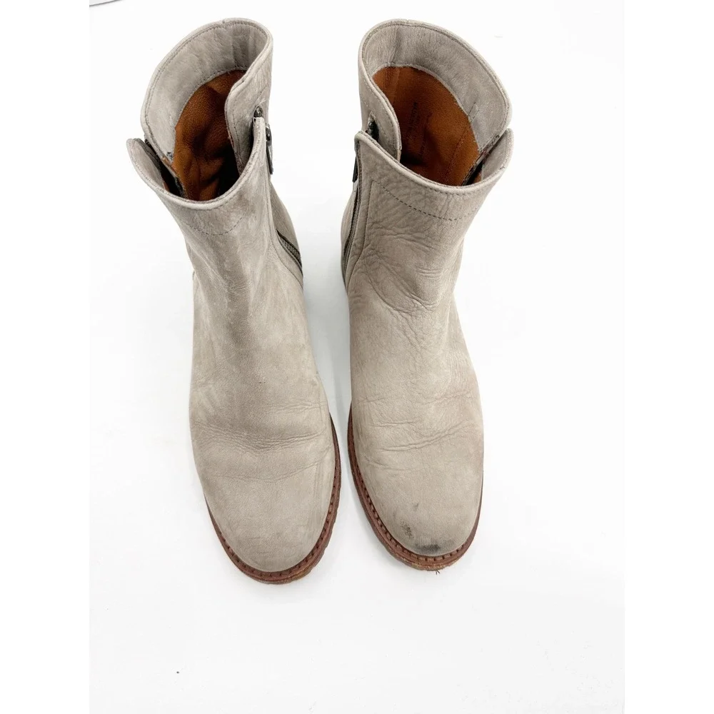 Frye Natalie Double Zip Grey Leather Ankle Boots Womens 7.5 B